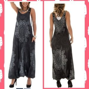 🕉️Black & White Mandala Harem Boho Jumpsuit